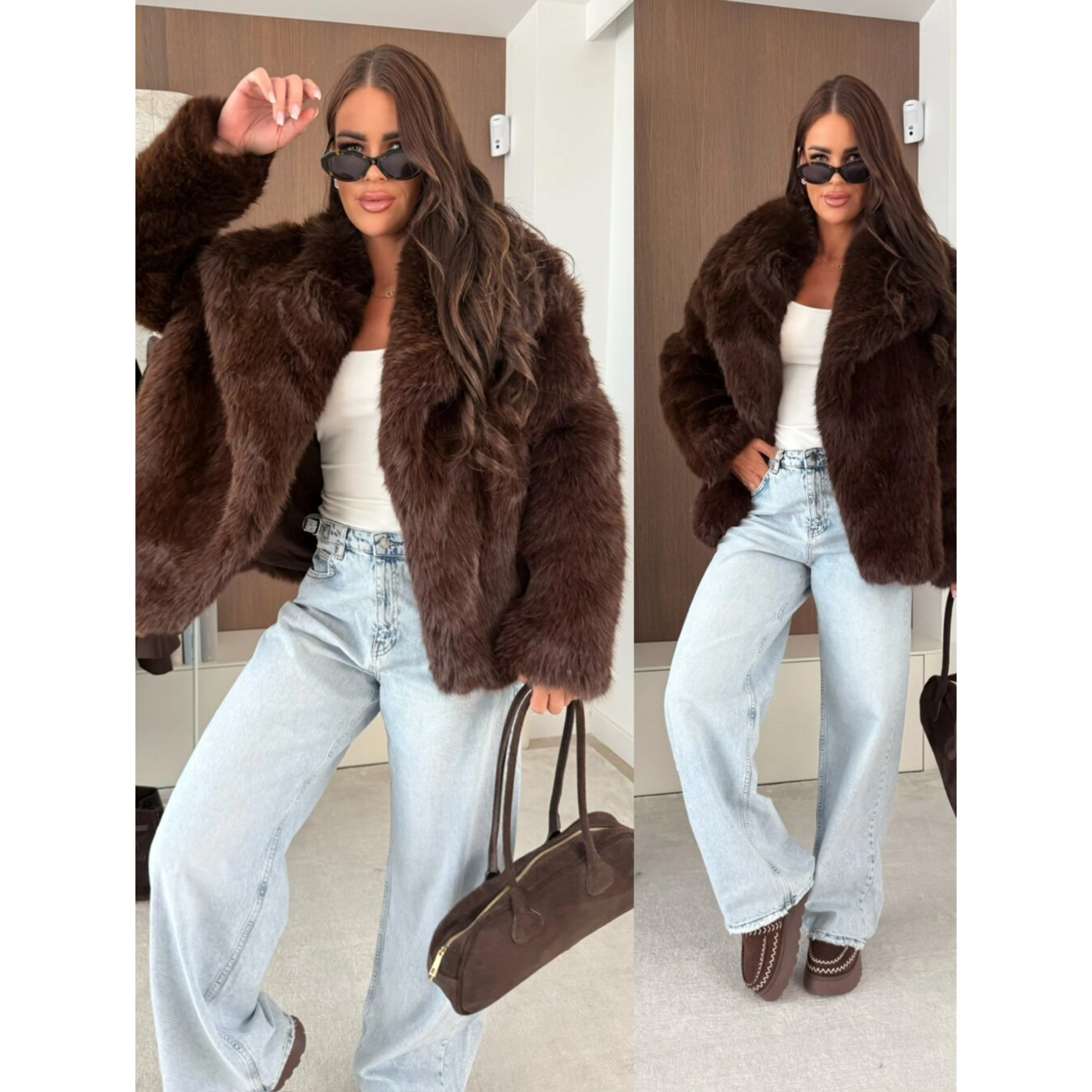 Barna Műszőrme Kabát | Elegáns Női Kabát Barna Műszőrme Kabát | Elegáns Női Kabát