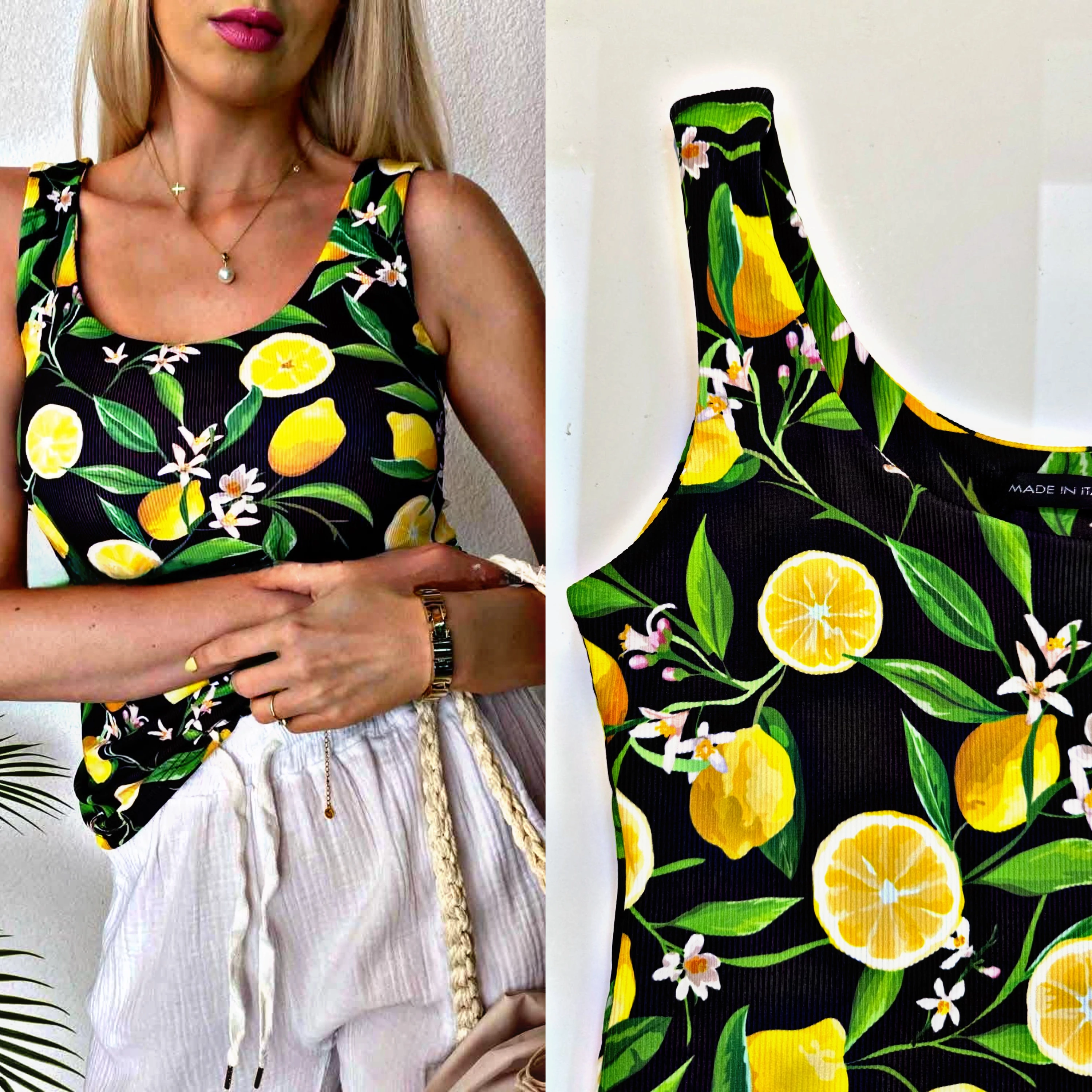 Limoncello citrommintás atléta – bordázott nyári felső L/XL méretben