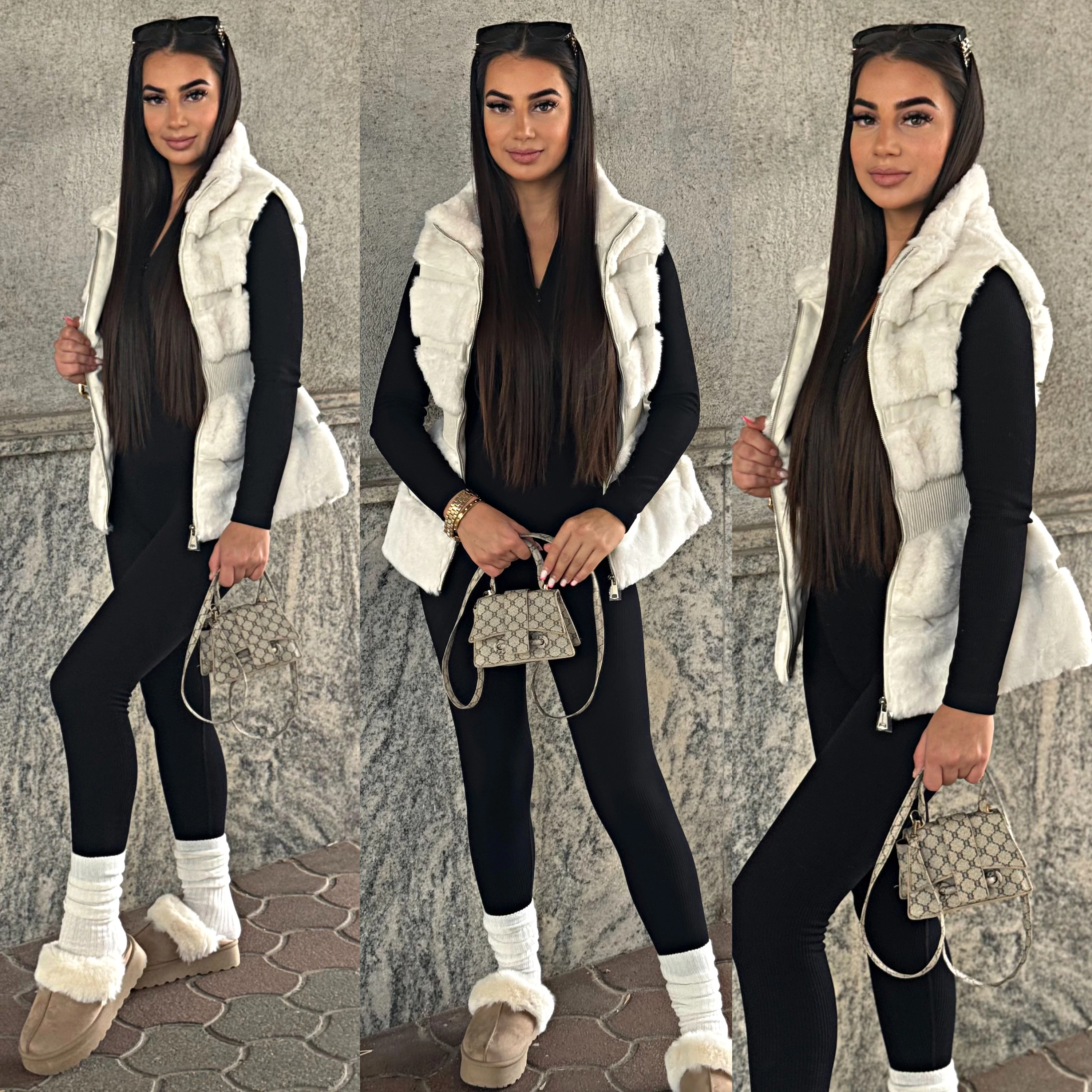 fehér szőrmés mellény | Bella fehér szőrmés mellény | Bella