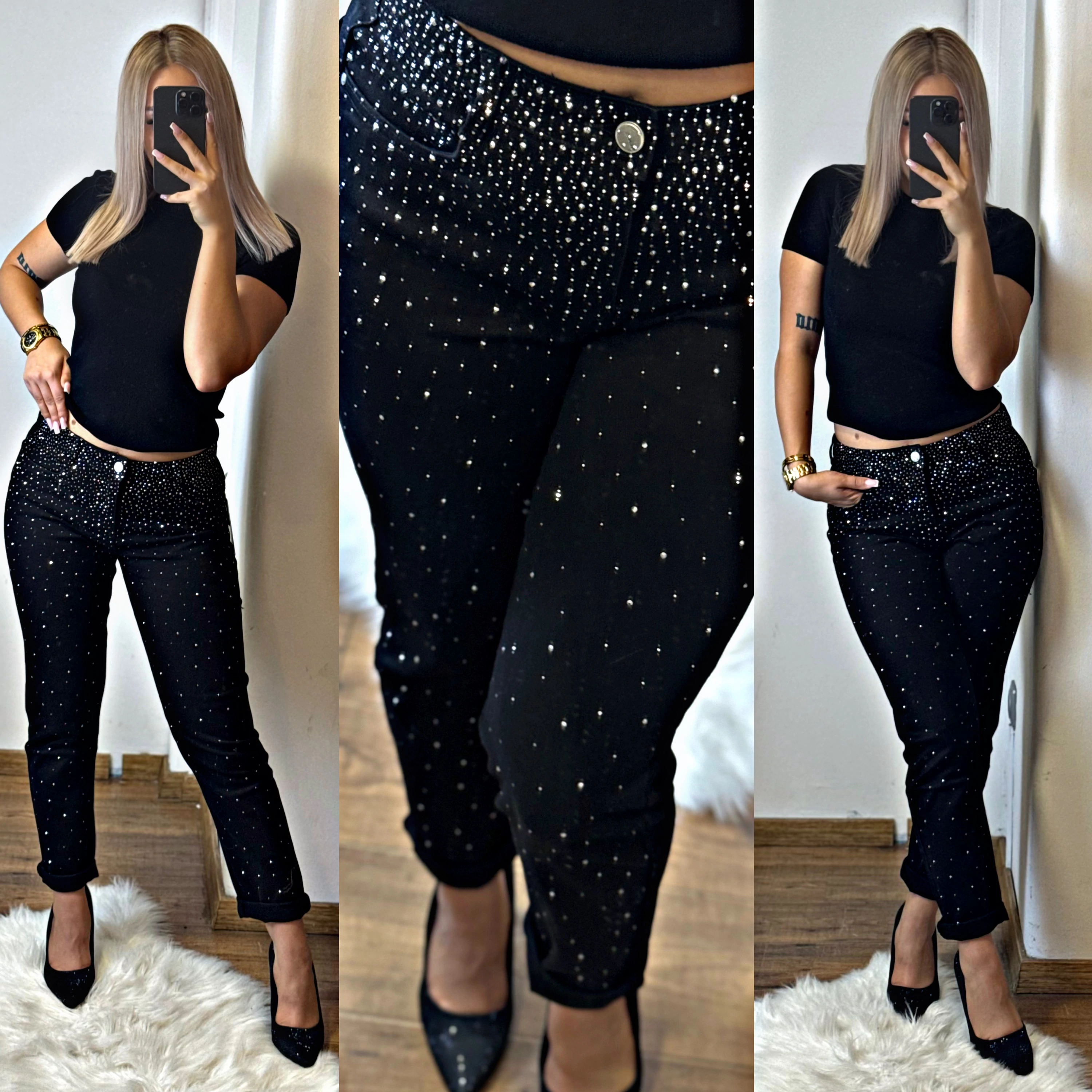 FEKETE STRASSZKÖVES FARMERNADRÁG