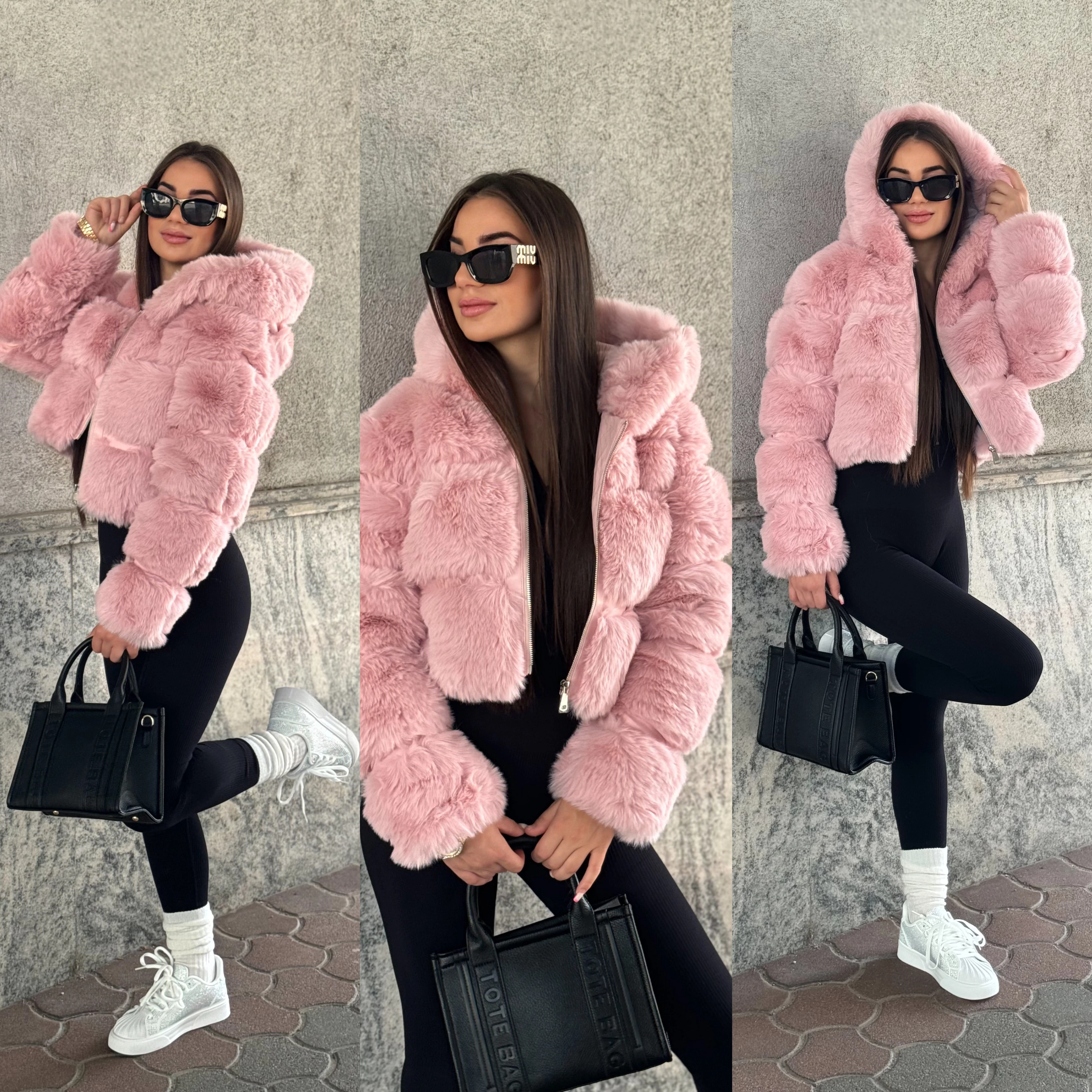 Rózsaszín műszőrme bunda Rózsaszín műszőrme bunda