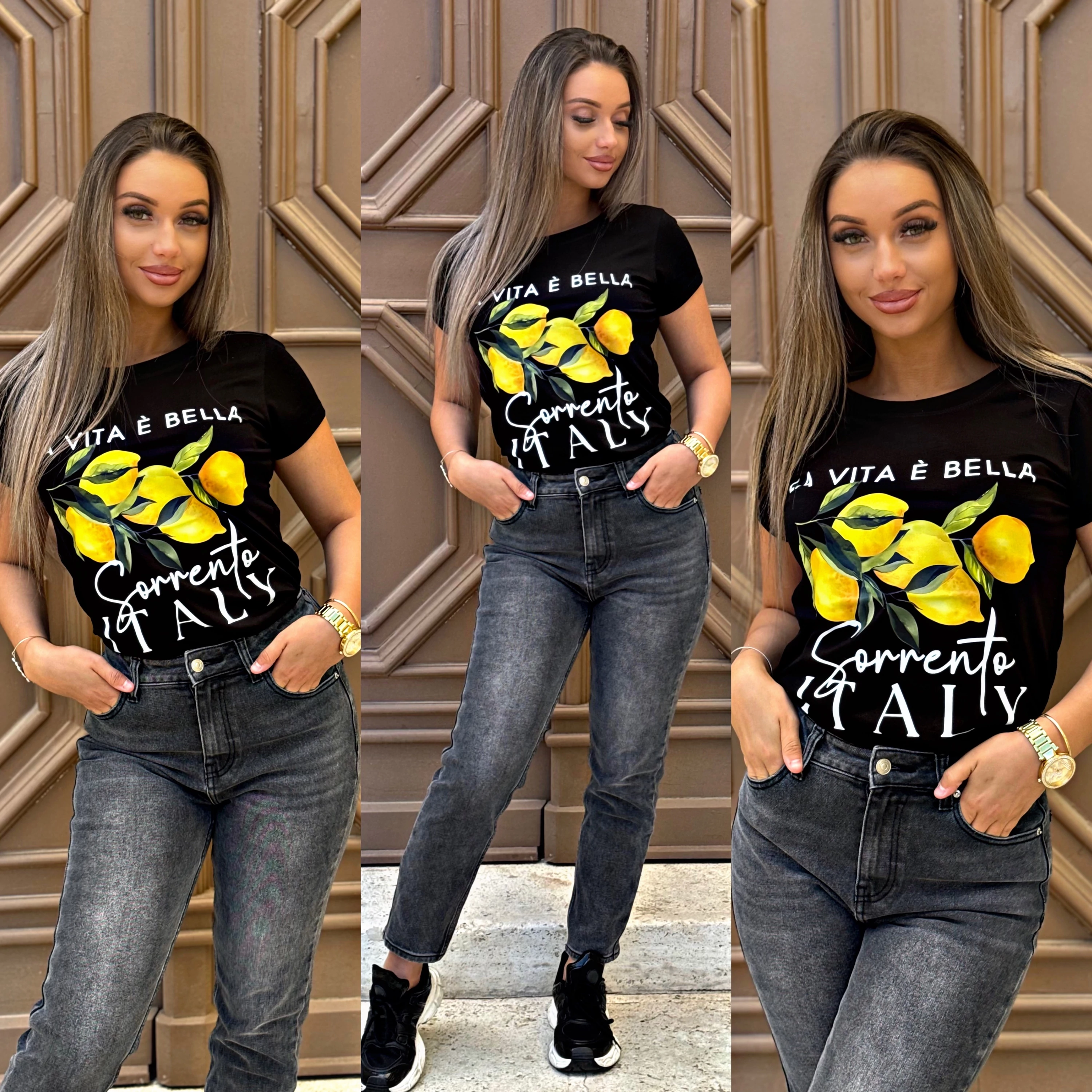 Sorrento Lemon – Citrommintás női póló „La Vita è Bella” felirattal