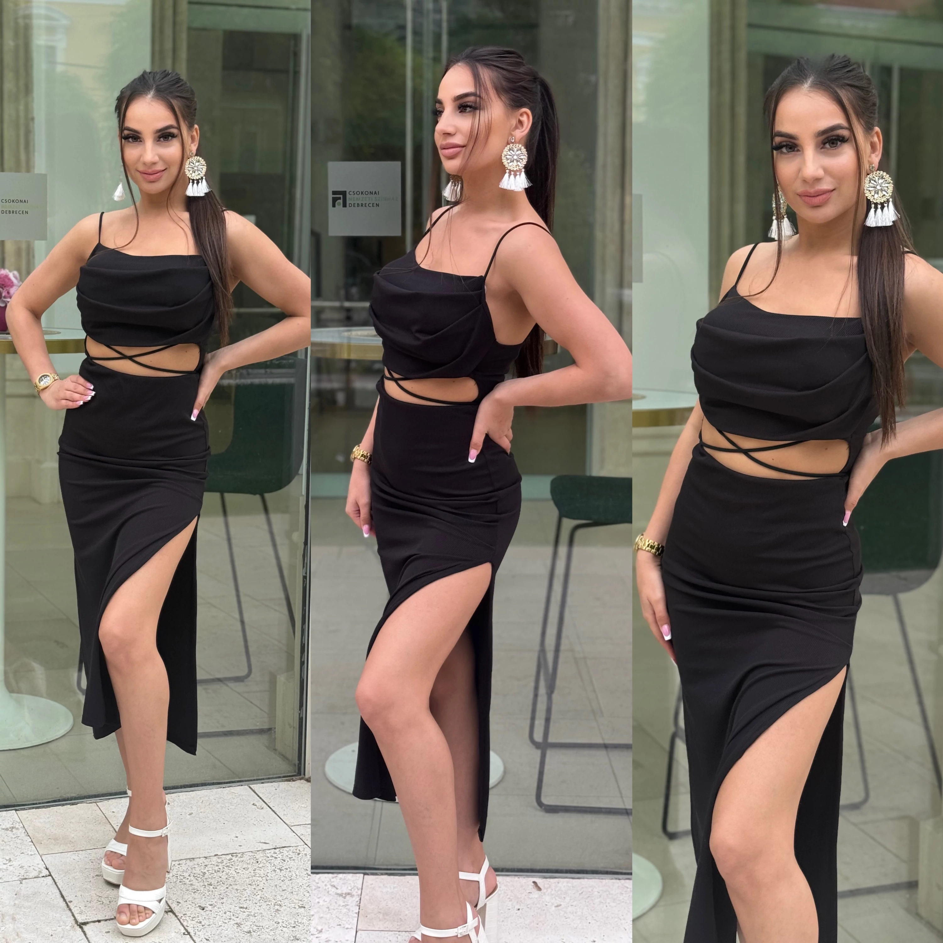 Glam Slit Bodycon Ruha - Fekete