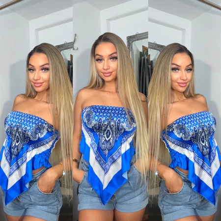Boho stílusú kék kendő top 