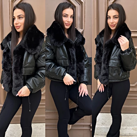 Aria bélelt bőrkabát műszőrme gallérral 