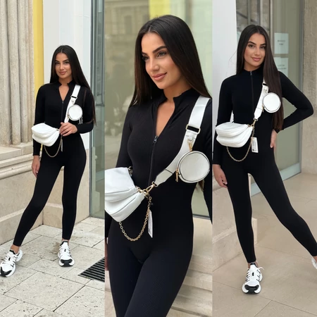 Fekete bordázott overál 