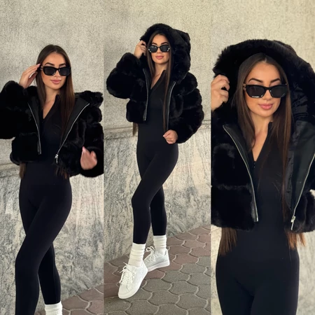 Fekete műszőrme kabát 