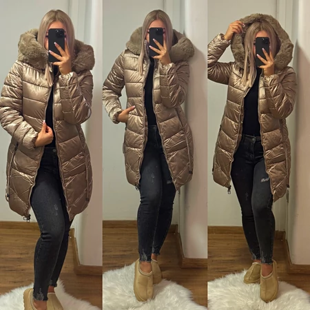 Aurora arany fényű középhosszú steppelt kabát