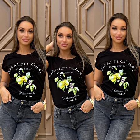 Amalfi Lemon Bloom – Citrommintás női póló „La Vita é Bella” felirattal