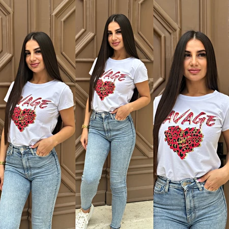 Savage Love póló – Leopárd szív mintás női felső