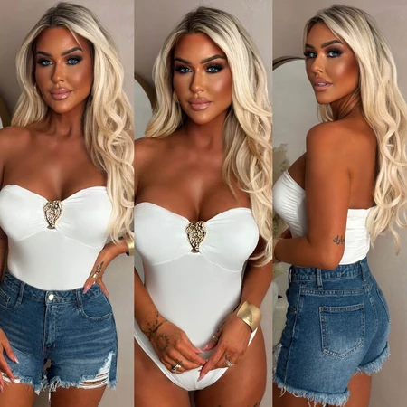Fehér Diva -  pánt nélküli body